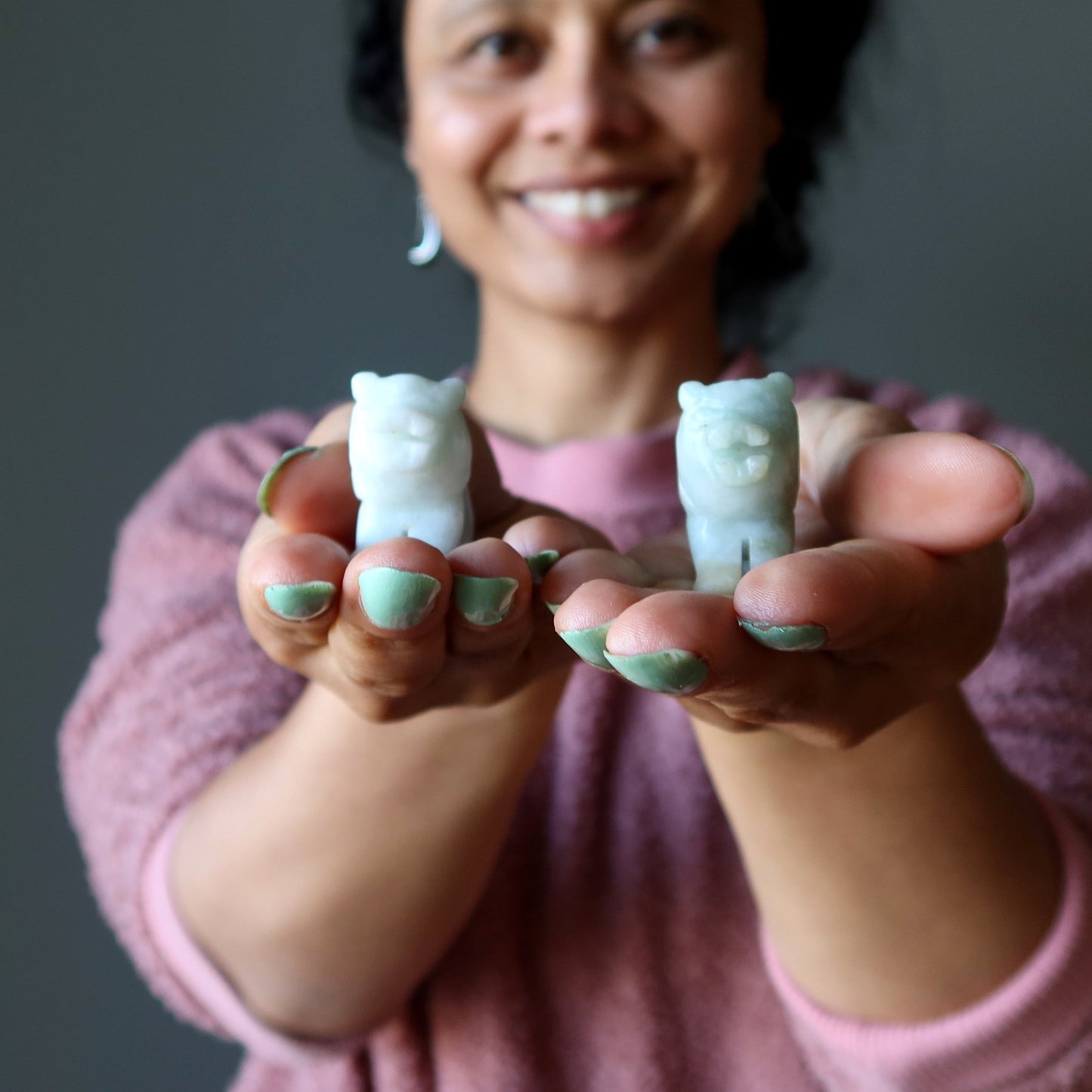 Jade Lion Lucky Life Leader Green Jadeite Crystal Animal Figurine