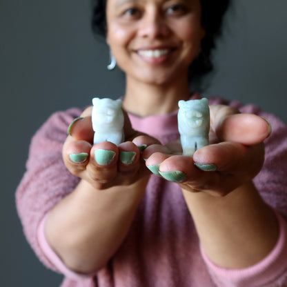 Jade Lion Lucky Life Leader Green Jadeite Crystal Animal Figurine