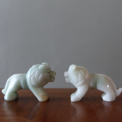 Jade Lion Lucky Life Leader Green Jadeite Crystal Animal Figurine