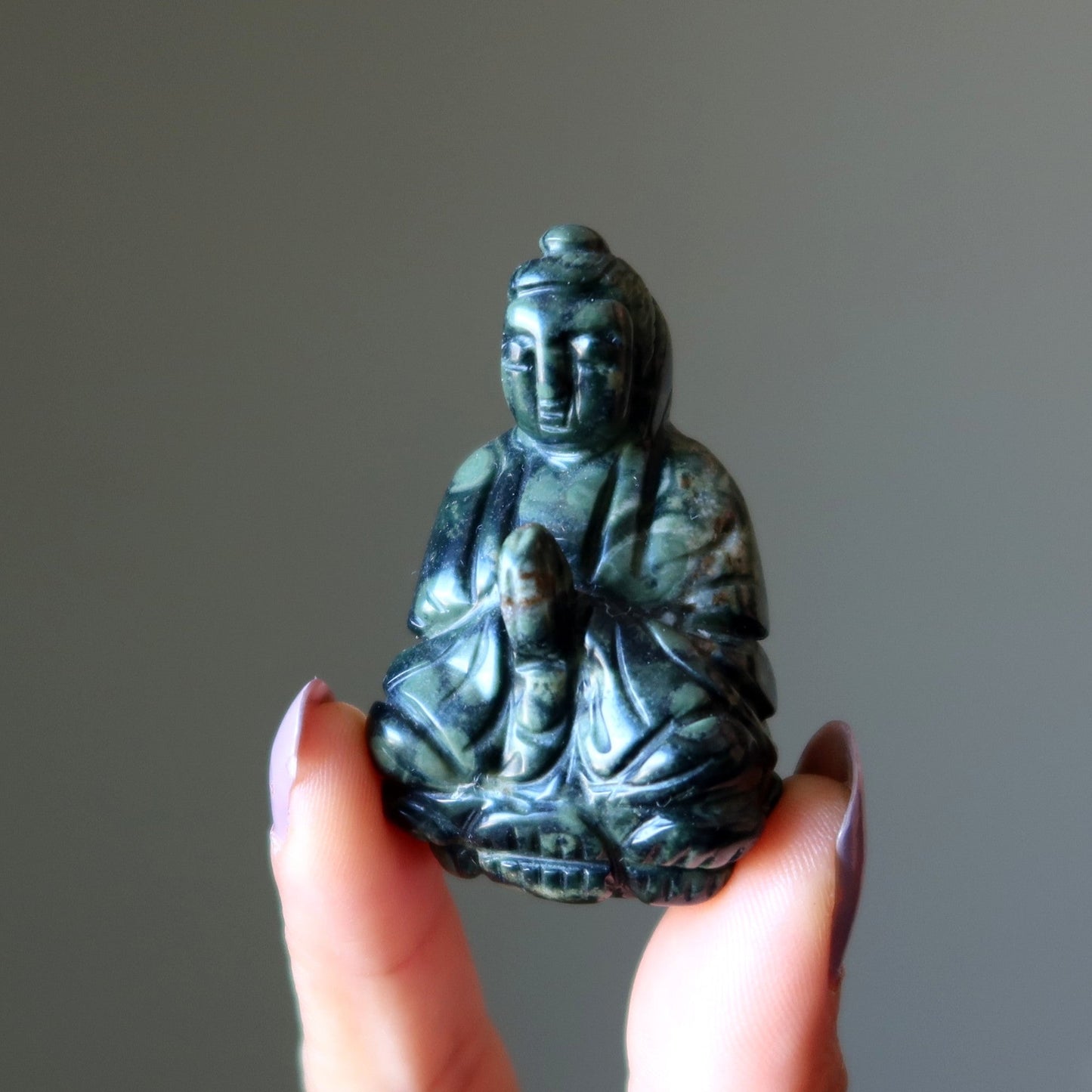 Green Jasper Buddha Praying Peace Figurine