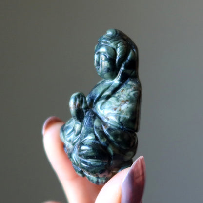Green Jasper Buddha Praying Peace Figurine