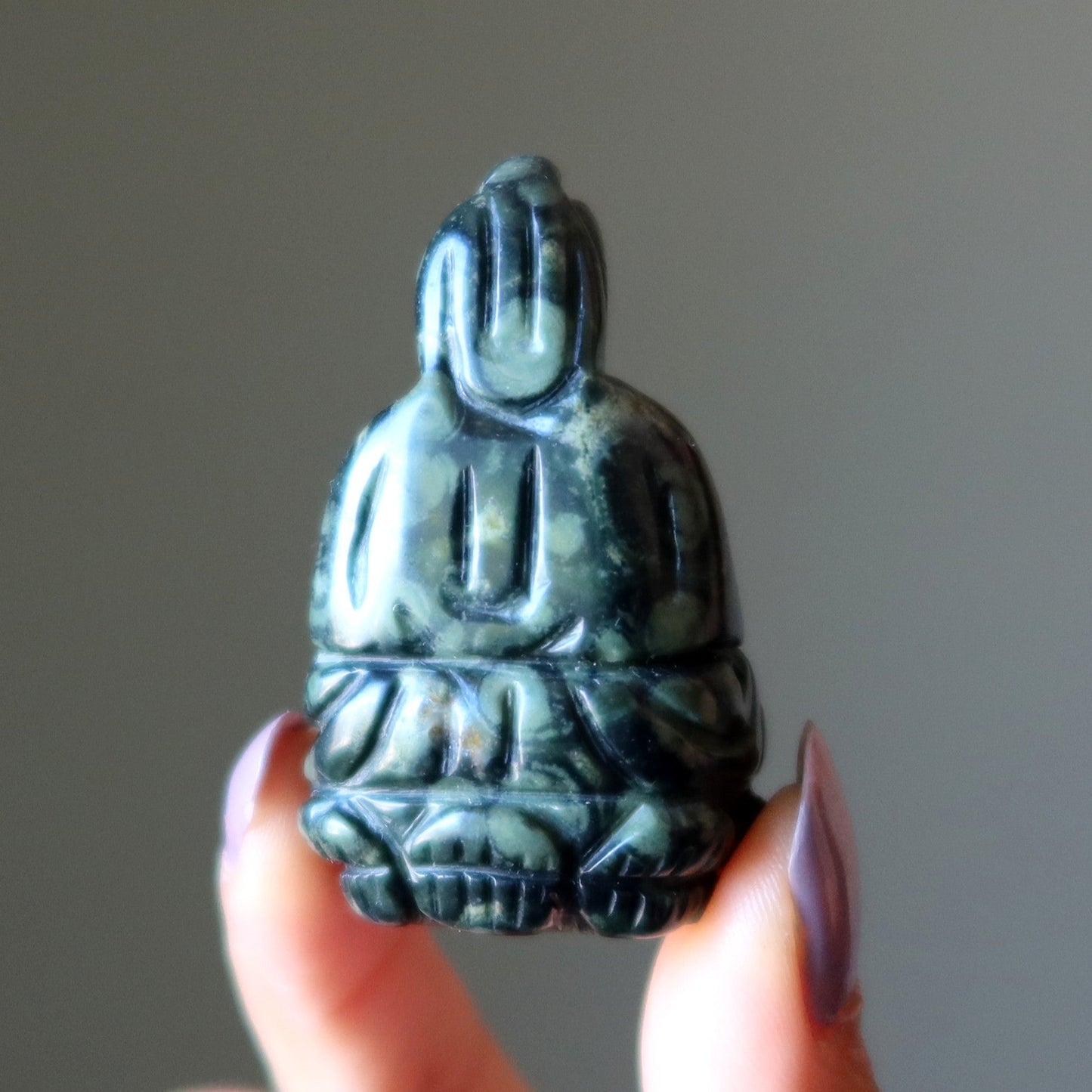 Green Jasper Buddha Praying Peace Figurine