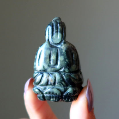 Green Jasper Buddha Praying Peace Figurine