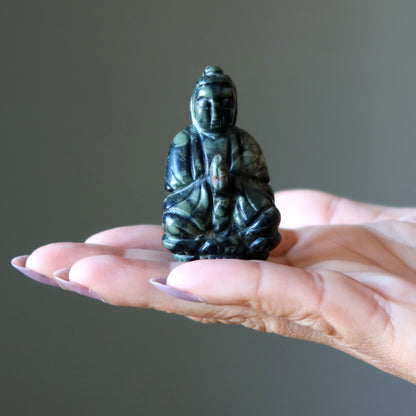 Green Jasper Buddha Praying Peace Figurine