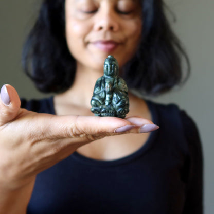 Green Jasper Buddha Praying Peace Figurine