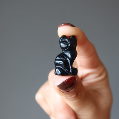 Black Obsidian Cat 1" Miniature Animal Lucky Feline