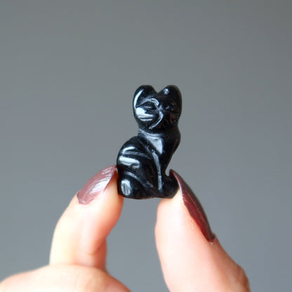 Black Obsidian Cat 1" Miniature Animal Lucky Feline