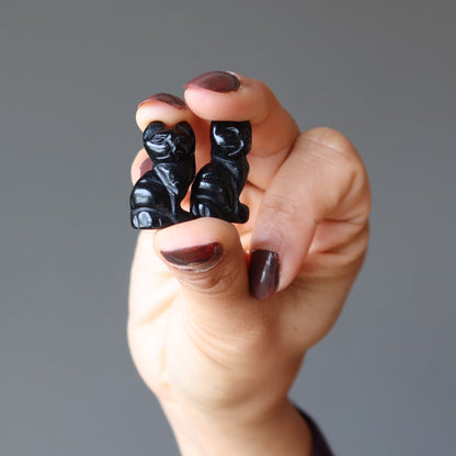 Black Obsidian Cat 1" Miniature Animal Lucky Feline