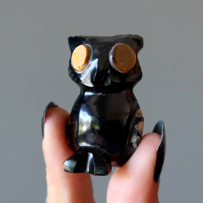 Black Obsidian Owl On the Lookout Animal Tigers Eye