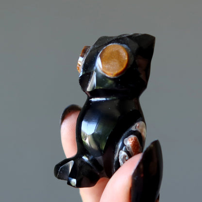 Black Obsidian Owl On the Lookout Animal Tigers Eye