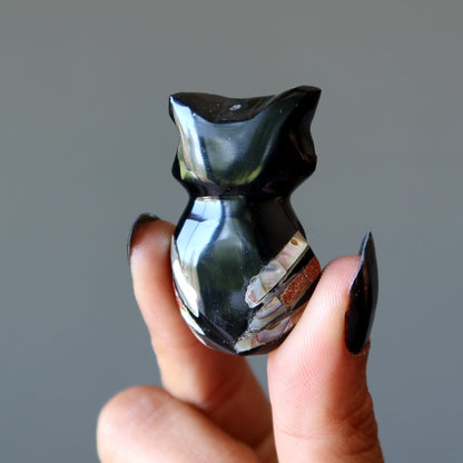 Black Obsidian Owl On the Lookout Animal Tigers Eye