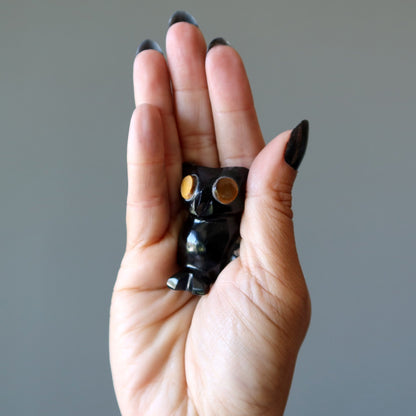 Black Obsidian Owl On the Lookout Animal Tigers Eye
