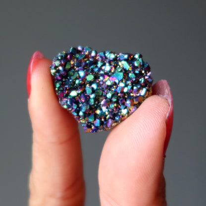 Aura Quartz Cluster Cabochon Heart Rainbow Titanium