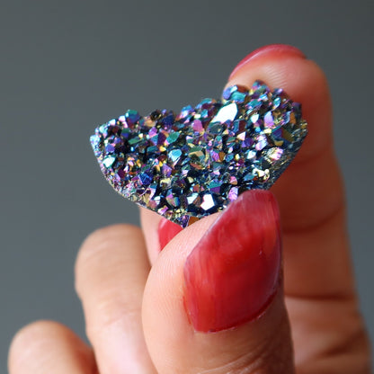 Aura Quartz Cluster Cabochon Heart Rainbow Titanium