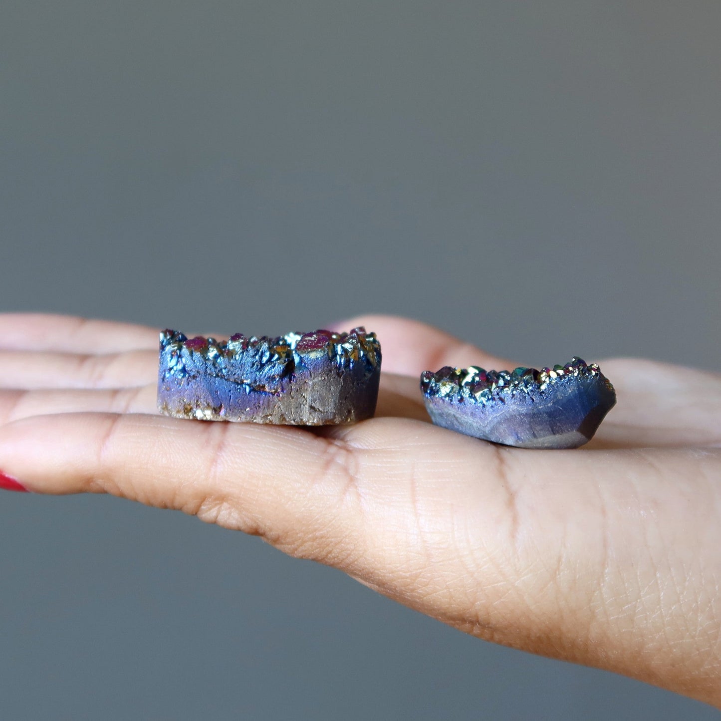 Aura Quartz Cluster Cabochon Heart Rainbow Titanium