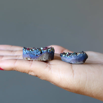 Aura Quartz Cluster Cabochon Heart Rainbow Titanium