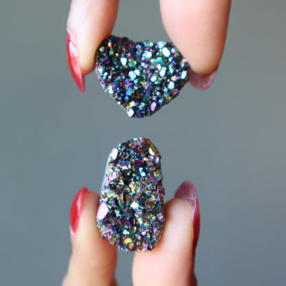 Aura Quartz Cluster Cabochon Heart Rainbow Titanium
