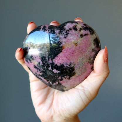 Rhodonite Heart Pink Black Wild Lovers Crystal