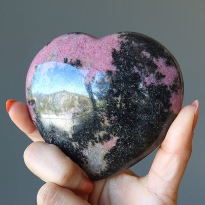 Rhodonite Heart Pink Black Wild Lovers Crystal
