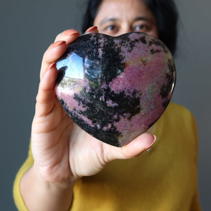 Rhodonite Heart Pink Black Wild Lovers Crystal