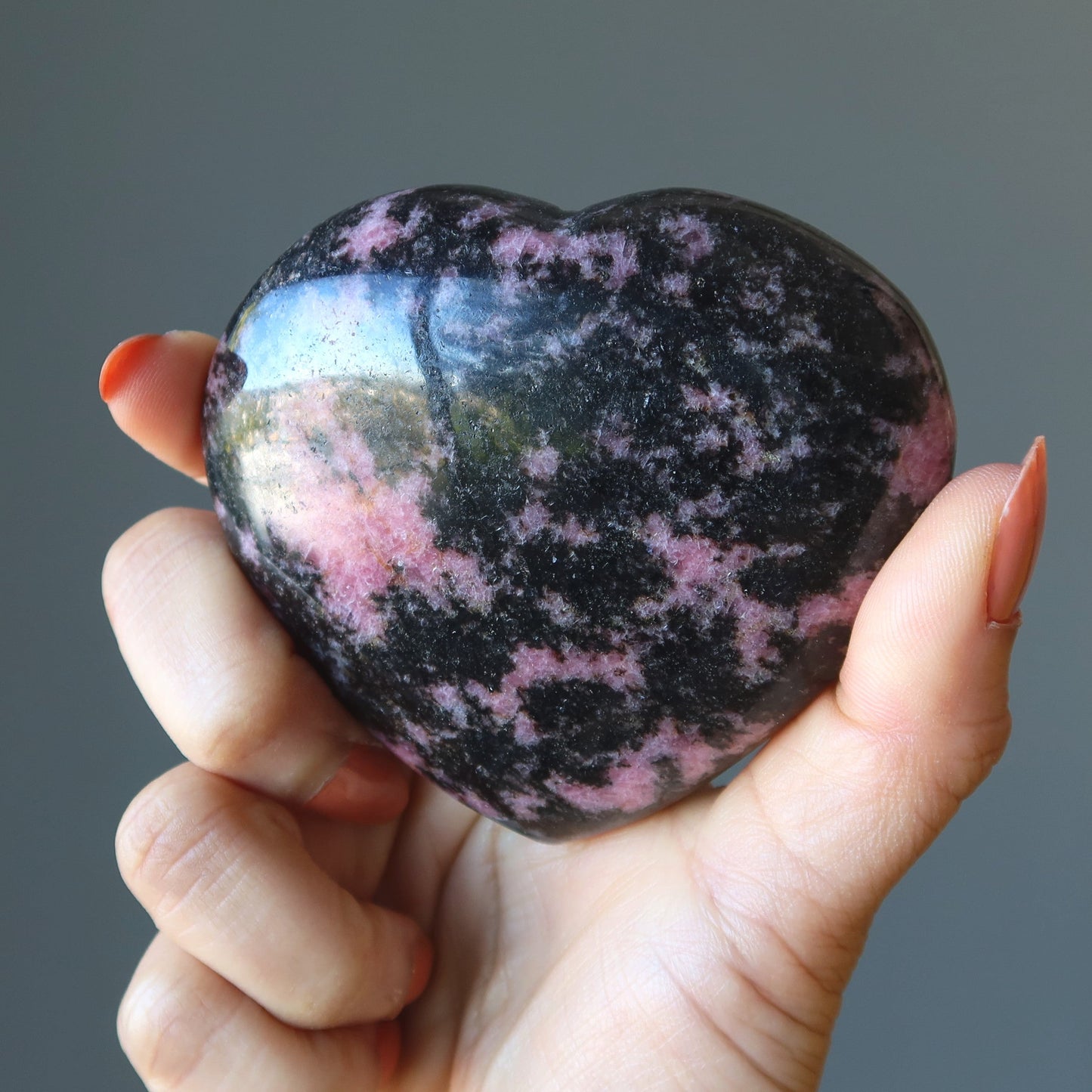 Rhodonite Heart Pink Black Wild Lovers Crystal