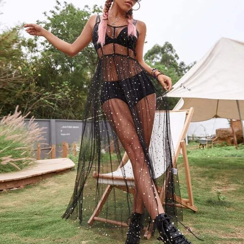 See-through Mesh Sexy Slim Fit Bikini Cover Up Dress