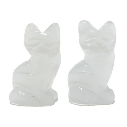 Selenite Cat 1" Miniature Animal Silky White Feline