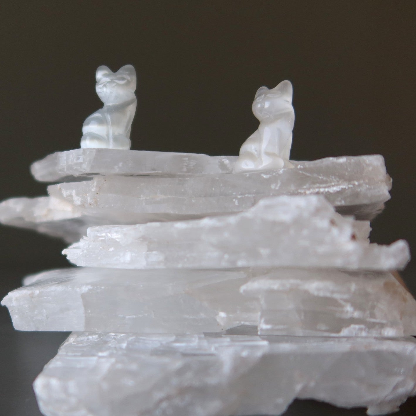 Selenite Cat 1" Miniature Animal Silky White Feline