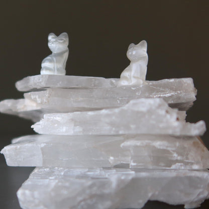 Selenite Cat 1" Miniature Animal Silky White Feline
