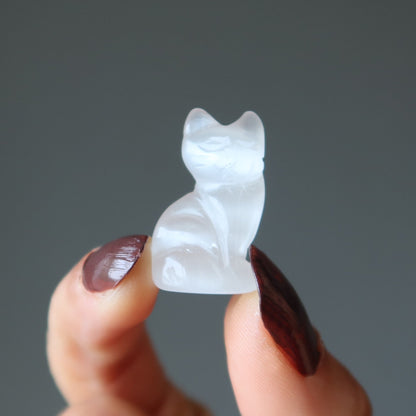 Selenite Cat 1" Miniature Animal Silky White Feline