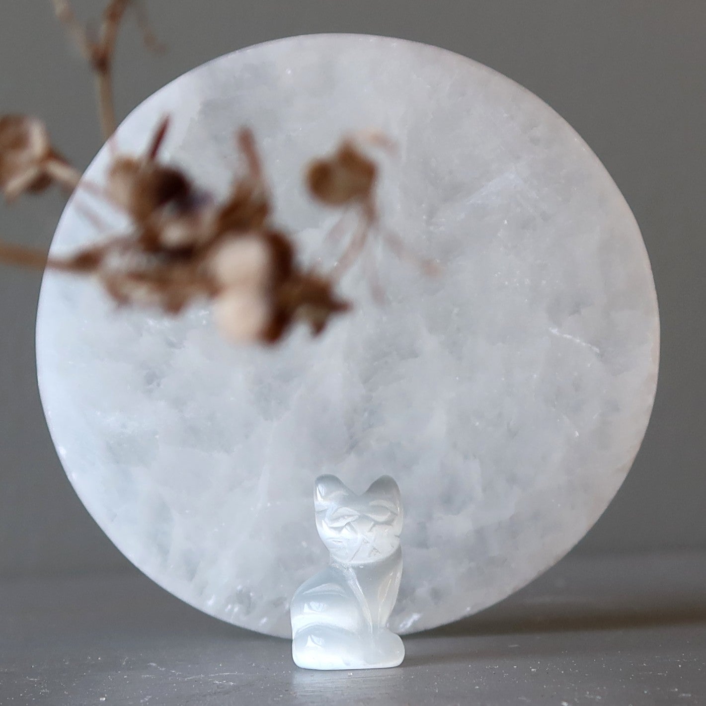 Selenite Cat 1" Miniature Animal Silky White Feline