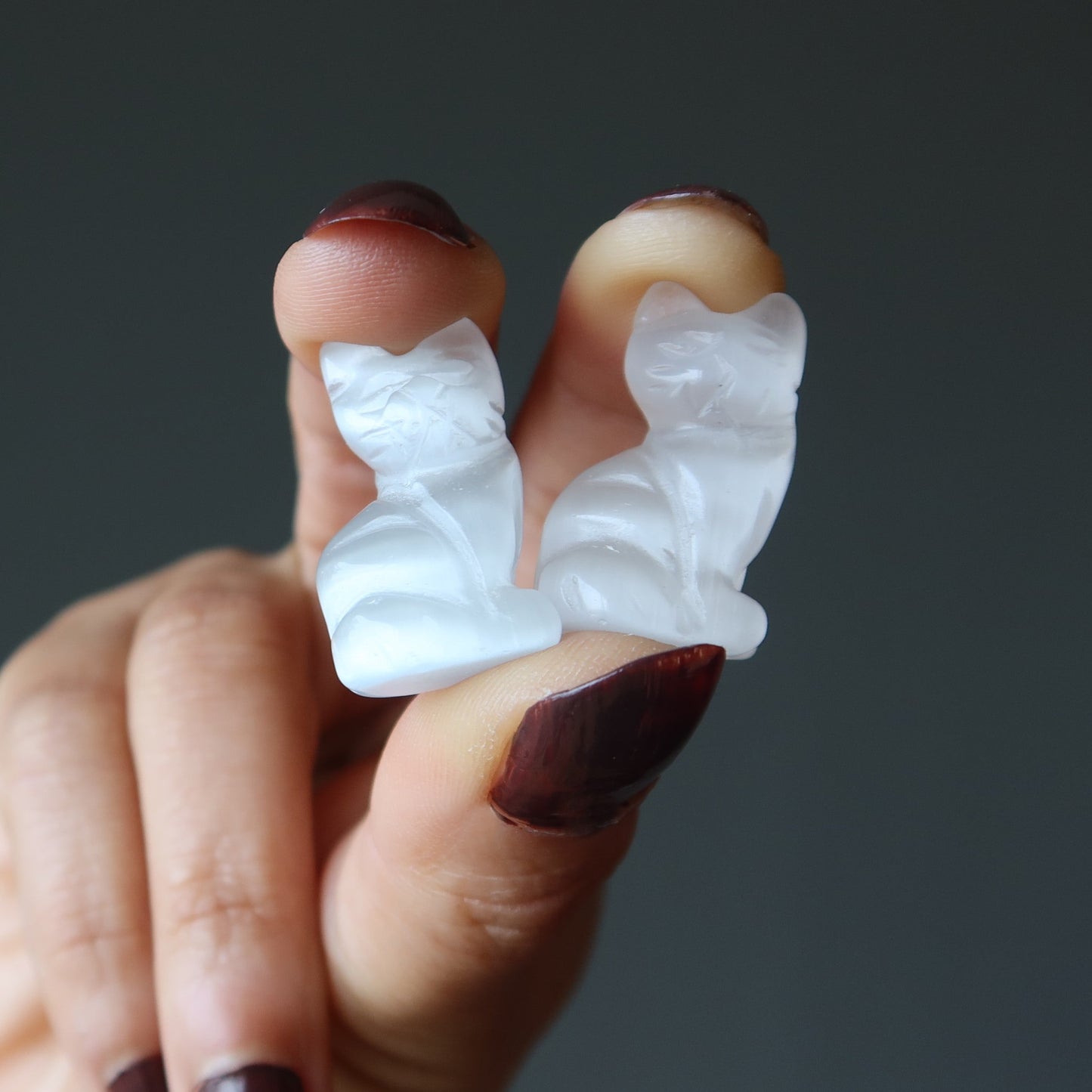 Selenite Cat 1" Miniature Animal Silky White Feline