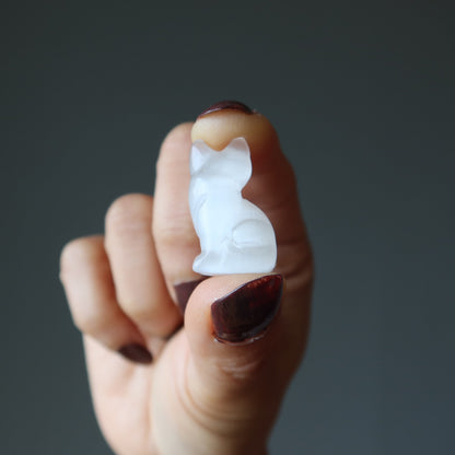Selenite Cat 1" Miniature Animal Silky White Feline